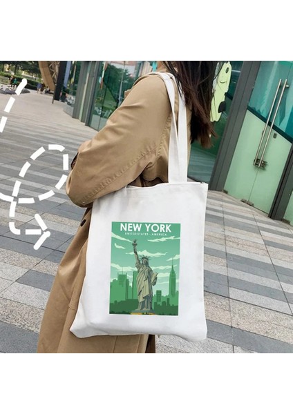 Londra2 Stili 35X40CM Şehir New York Paris Londra Dubai Madrid Moskova Amsterdam Roma Pisa Lizbon Kız Kanvas Omuz Alışveriş Çantası Alışveriş Çantası (Yurt Dışından) fırsatları