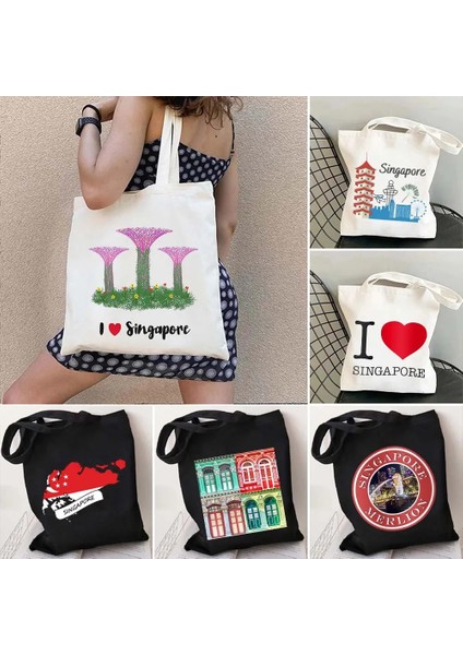 NO.188 Tarzı 35X40CM Arması Singapur Bayrağı Haritası Asya Shophouse Kalp Hatıra Gezisi Kalp Suluboya Alışveriş Kanvas Tote Çanta Eko Alışveriş Çantası (Yurt Dışından) fiyatları