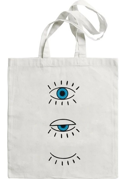 D575 Stili Omuz Çantası Tote Çanta Türk Mavi Nazar Büyük Kapasiteli Kadın Rahat Alışveriş Kanvas Çanta Moda Depolama Öğrenci Sırt Çantası (Yurt Dışından)