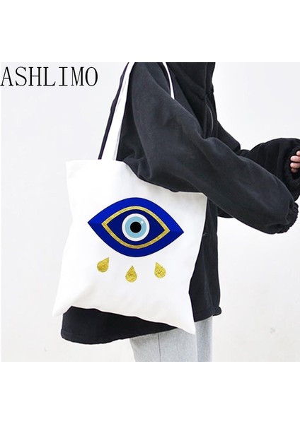 D575 Stili Omuz Çantası Tote Çanta Türk Mavi Nazar Büyük Kapasiteli Kadın Rahat Alışveriş Kanvas Çanta Moda Depolama Öğrenci Sırt Çantası (Yurt Dışından) indirimleri