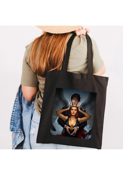 B198 Tarzı 35X40CM Sis ve Öfke Mahkemesi Dikenler ve Güller Yıldız Karikatür Kadın Kanvas Çanta Shopper Pamuk Çanta Tote Omuz Eko Alışveriş Çantaları (Yurt Dışından)