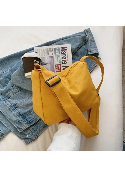 Sarı Stil Büyük Kapasiteli Çanta Yeni Çanta Kadın Moda Basit Banliyö Çantası Askılı Çanta Sense Tek Omuz Taşınabilir Küçük Kare Çanta (Yurt Dışından)