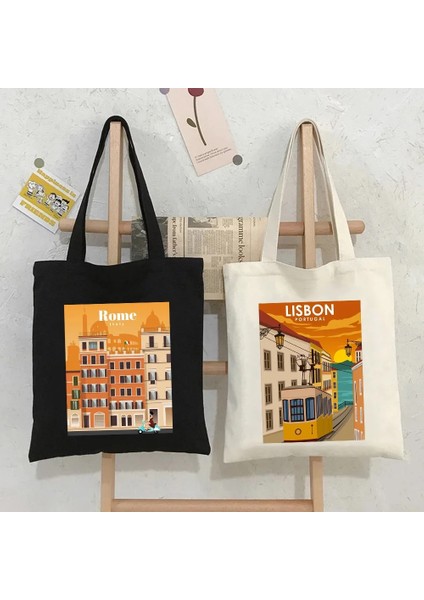 Roma Tarzı 35X40CM Şehir New York Paris Londra Dubai Madrid Moskova Amsterdam Roma Pisa Lizbon Kız Kanvas Omuz Alışveriş Çantası Alışveriş Çantası (Yurt Dışından) modelleri