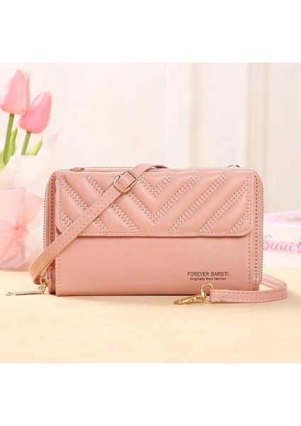 Pembe Tarzı Telefon Çantası Kadın Çanta Fermuar Büyük Kapasiteli Çok Fonksiyonlu Omuz Çantası Orta ve Uzun Debriyaj Çantalar (Yurt Dışından)