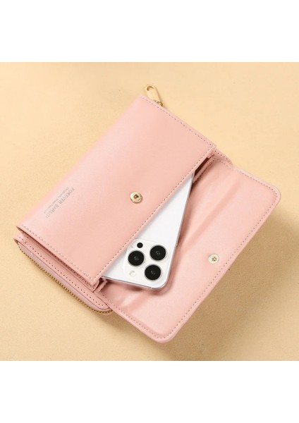 Pembe Tarzı Telefon Çantası Kadın Çanta Fermuar Büyük Kapasiteli Çok Fonksiyonlu Omuz Çantası Orta ve Uzun Debriyaj Çantalar (Yurt Dışından) fırsatları