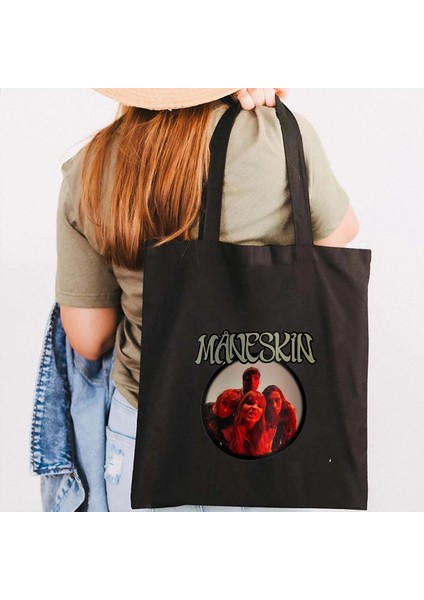 B94 Tarzı 35X40CM Maneskin Damiano David Ağız Erkek Kadın Okul Messenger Alışveriş Bez Çantalar Büyük Kapasiteli Rahat Kanvas Omuz Kadın Çanta (Yurt Dışından)