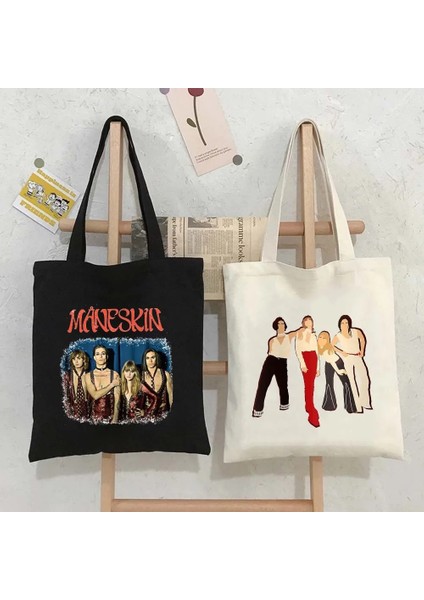 B94 Tarzı 35X40CM Maneskin Damiano David Ağız Erkek Kadın Okul Messenger Alışveriş Bez Çantalar Büyük Kapasiteli Rahat Kanvas Omuz Kadın Çanta (Yurt Dışından) modelleri