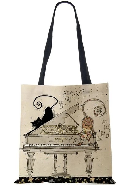 No.2 Tarzı Kadın Kanvas Tote Çanta Baskı Kedi Hayvan Shopper Omuz Çantası Eko Harajuku Rahat Tasarımcı Büyük Kapasiteli Seyahat Bakkal El (Yurt Dışından)