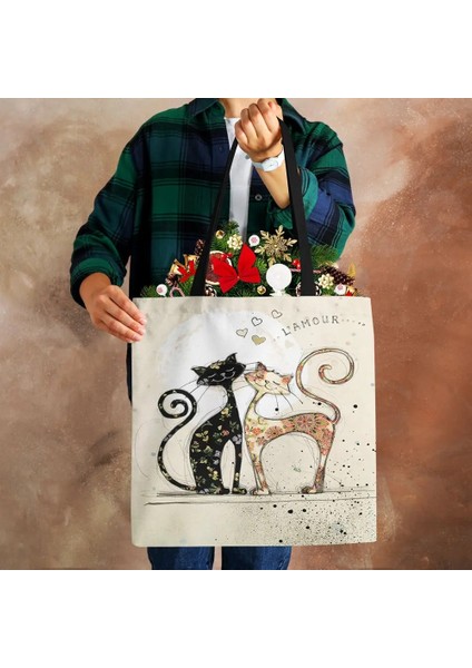 No.2 Tarzı Kadın Kanvas Tote Çanta Baskı Kedi Hayvan Shopper Omuz Çantası Eko Harajuku Rahat Tasarımcı Büyük Kapasiteli Seyahat Bakkal El (Yurt Dışından) fırsatları