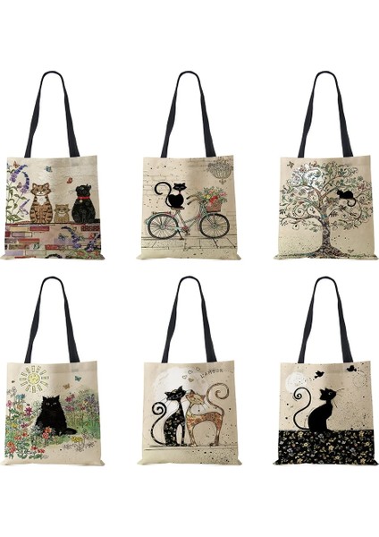 No.2 Tarzı Kadın Kanvas Tote Çanta Baskı Kedi Hayvan Shopper Omuz Çantası Eko Harajuku Rahat Tasarımcı Büyük Kapasiteli Seyahat Bakkal El (Yurt Dışından) indirimleri