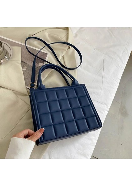 Mavi Stil Yeni Lüks Çanta Tasarımcısı Kadın Omuz Çantası Moda Ekose Pu Deri Crossbody Çanta Kare Küçük Üst-Kollu Çanta Tote (Yurt Dışından)