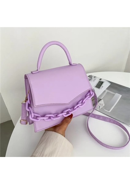 Mor Tarzı Kadın Çantası Yeni Zincir Küçük Kadın Çantası Yeni Moda Crossbody Omuz Askılı Çanta Çanta Çanta Saf Şeker Renk El Çantası (Yurt Dışından)