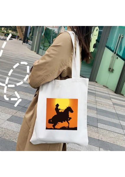 NO.108 Tarzı 35X40CM Vahşi Ruh Sevimli Hayvan At Gün Batımı Atlar Portre Gökyüzü Kadın Kanvas Bez Çantalar Shopper Omuz Alışveriş Pamuk Bayan Çanta (Yurt Dışından)