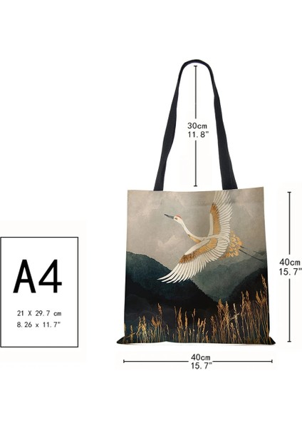 No.6 Stili Japon Ukiyoe Tasarım Nedensel Kadın Çanta Vinç Tasarımcı Tote Çanta Eko Yeniden Kullanılabilir Omuz Alışveriş Çantaları Bakkaliye (Yurt Dışından) fırsatları