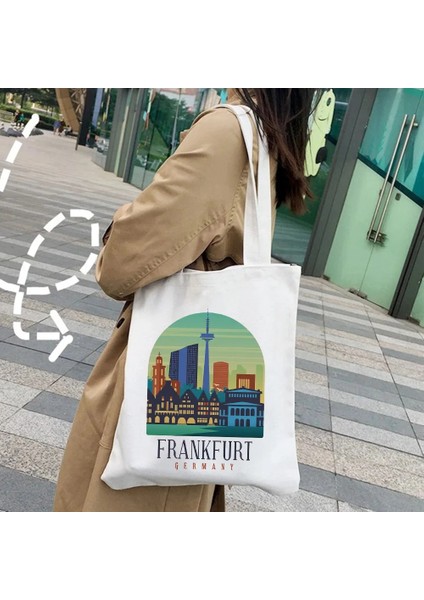 No.24 Tarzı 35X40CM Moskova Hamburg Istanbul Havana Rijeka Zagreb Medellin Köln Frankfurt Kadın Shopper Messenger Omuz Kanvas El Çantası Tote (Yurt Dışından)