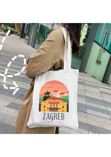 No.29 Stili 35X40CM Moskova Hamburg Istanbul Havana Rijeka Zagreb Medellin Köln Frankfurt Kadın Shopper Messenger Omuz Kanvas El Çantası Tote (Yurt Dışından)
