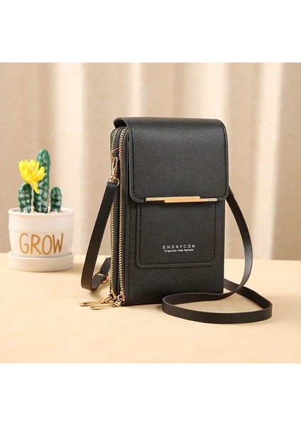 Siyah Stil Kadın Crossbody Omuz Çantaları Cüzdan Dokunmatik Ekran Cep Telefonu Çanta Yumuşak Deri Kayış Çanta Kadın Lüks Postacı Çantası (Yurt Dışından)