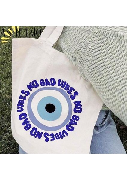 D587 Tarzı Omuz Çantası Tote Çanta Türk Mavi Nazar Büyük Kapasiteli Kadın Rahat Alışveriş Kanvas Çanta Moda Depolama Öğrenci Sırt Çantası (Yurt Dışından) fiyatları