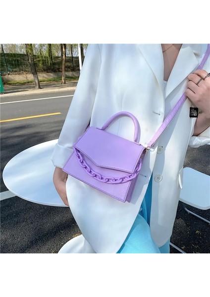 Mor Tarzı Kadın Çantası Yeni Zincir Küçük Kadın Çantası Yeni Moda Crossbody Omuz Askılı Çanta Çanta Çanta Saf Şeker Renk El Çantası (Yurt Dışından) modelleri