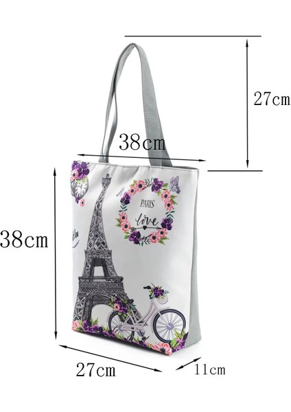HL7280 Tarzı Çiçek Eyfel Kulesi Baskı Tote Çanta Paris Manzara Omuz Çantası Moda Güzel Çanta Yüksek Kapasiteli Alışveriş Çantası Eko Plaj Çantası (Yurt Dışından) fırsatları