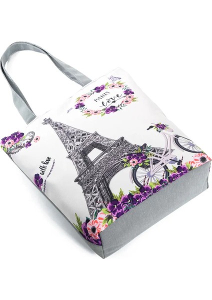 HL7280 Tarzı Çiçek Eyfel Kulesi Baskı Tote Çanta Paris Manzara Omuz Çantası Moda Güzel Çanta Yüksek Kapasiteli Alışveriş Çantası Eko Plaj Çantası (Yurt Dışından) indirimleri