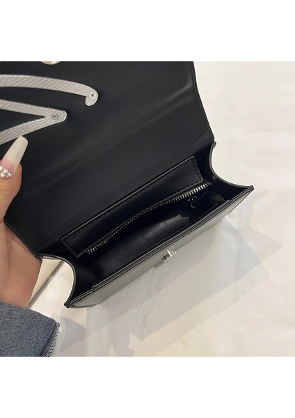 Siyah Stil Pu Düz Renk Mini Messenger Çanta Serin Harfler Koltuk Altı Çanta Flip Cüzdan Moda Bayan Çanta Tasarımcısı Omuz Çantası Düz Renk (Yurt Dışından) indirimleri