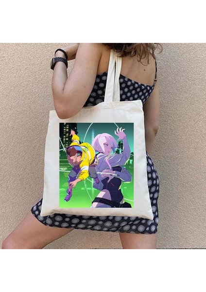 NO.126 Tarzı 35X40CM Cyberpunk Edgerunner Lucy David Faraday Valerie Manga Japonya Kız Sevimli Erkek Kadın Alışveriş Çantası Kanvas Omuz Kadın Çanta (Yurt Dışından) indirimleri