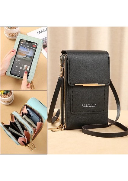 Siyah Stil Kadın Crossbody Omuz Çantaları Cüzdan Dokunmatik Ekran Cep Telefonu Çanta Yumuşak Deri Kayış Çanta Kadın Lüks Postacı Çantası (Yurt Dışından) fiyatları
