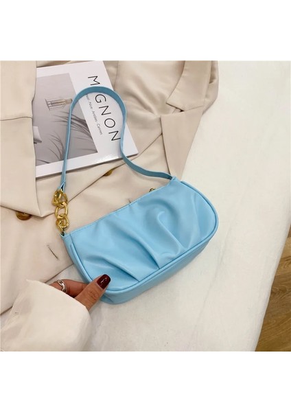 Siyah Stil Kadın Çantası Retro Kadın Pilili Kalın Zincir Saf Renk Omuz Koltukaltı Çantası Rahat Bayanlar Küçük Çanta Çanta Bolsa Feminina (Yurt Dışından) modelleri