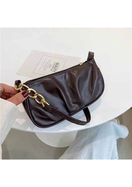 Siyah Stil Kadın Çantası Retro Kadın Pilili Kalın Zincir Saf Renk Omuz Koltukaltı Çantası Rahat Bayanlar Küçük Çanta Çanta Bolsa Feminina (Yurt Dışından) fırsatları