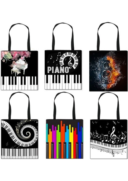 STDMUSICP07 Tarzı 34CMX34CM Piyano Müzik Notu Baskı Tote Çanta Moda Kadın Çanta Kız Omuz Saklama Torbaları Seyahat Bayanlar Için Büyük Kapasiteli Alışveriş Çantası (Yurt Dışından) indirimleri