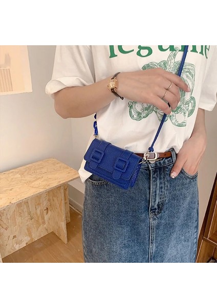 Mavi Stil Mini Küçük Askılı Çanta Kadın Kız Zincir Çanta Pu Deri Tasarım Çantalar Bayanlar Retro Kemer Tokası Crossbody Çanta (Yurt Dışından) modelleri