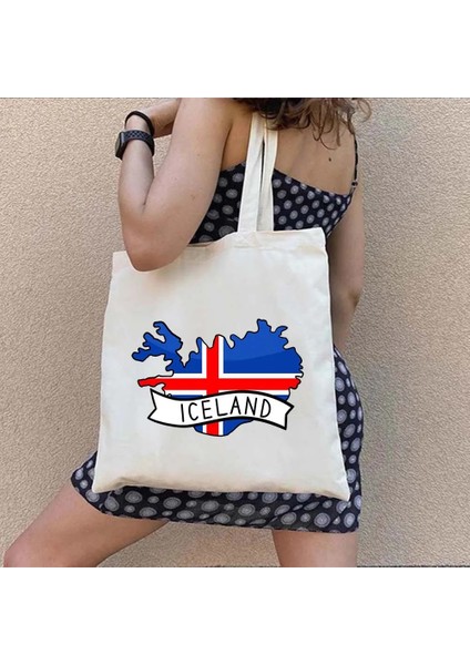 Izlanda Tarzı 35X40CM Gürcistan Yunanistan Izlanda Iran Irlanda Italya Jamaika Letonya Meksika Romanya Ruanda Bayrağı Haritası Kanvas Alışveriş Çantası Omuz Çantası (Yurt Dışından)