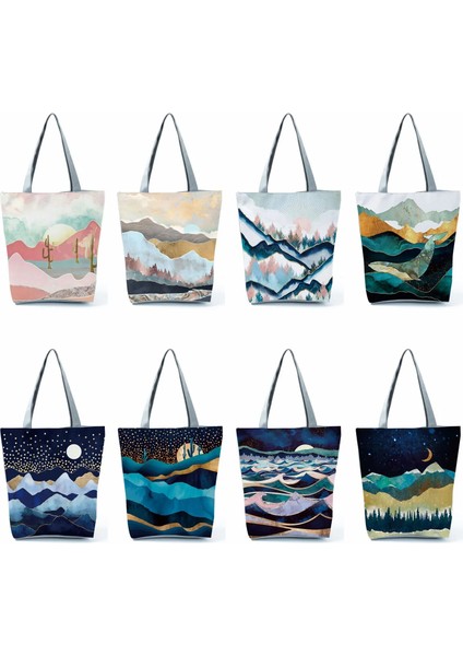 HL3103 Tarzı Yağlıboya Dağ Orman Baskılı Casual Tote Çanta Shopper Alışveriş Çantası Kadın Bayanlar Eğlence Omuz Çantası Plaj Seyahat Çantası (Yurt Dışından) fırsatları
