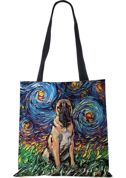 No.23 Stili Aslan Köpek Baskı Kadın Kanvas Omuzdan Askili Çanta Rahat Alışveriş Yeniden Kullanılabilir Çanta Büyük Kapasiteli Katlanır Seyahat Okul Çantası 2022 (Yurt Dışından)