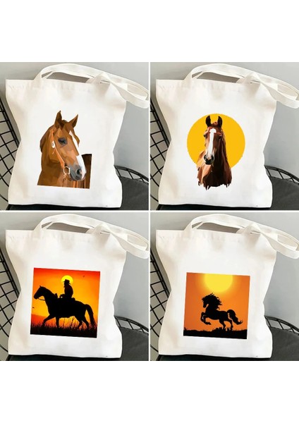 NO.103 Tarzı 35X40CM Vahşi Ruh Sevimli Hayvan At Gün Batımı Atlar Portre Gökyüzü Kadın Kanvas Bez Çantalar Shopper Omuz Alışveriş Pamuk Bayan Çanta (Yurt Dışından)