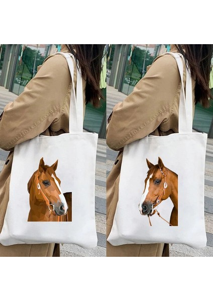 NO.103 Tarzı 35X40CM Vahşi Ruh Sevimli Hayvan At Gün Batımı Atlar Portre Gökyüzü Kadın Kanvas Bez Çantalar Shopper Omuz Alışveriş Pamuk Bayan Çanta (Yurt Dışından)