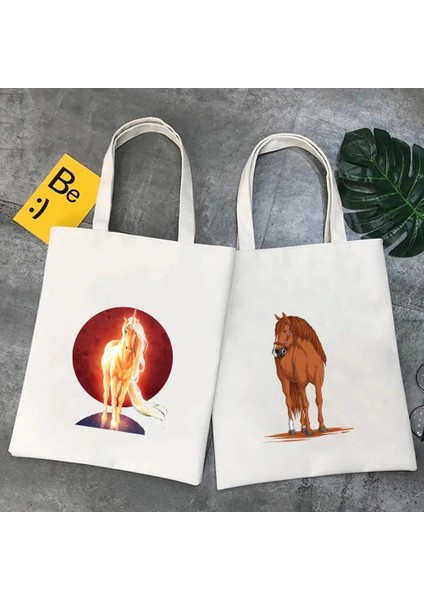 NO.103 Tarzı 35X40CM Vahşi Ruh Sevimli Hayvan At Gün Batımı Atlar Portre Gökyüzü Kadın Kanvas Bez Çantalar Shopper Omuz Alışveriş Pamuk Bayan Çanta (Yurt Dışından)