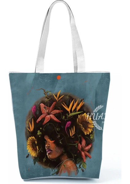 No.23 Stili 23-27CM Retro Siyah Afrika Kız Omuz Çantası Tasarımcı Yıldızlı Gökyüzü Yağlıboya Çanta Büyük Kapasiteli Eko Yeniden Kullanılabilir Kadın Rahat Tote (Yurt Dışından)