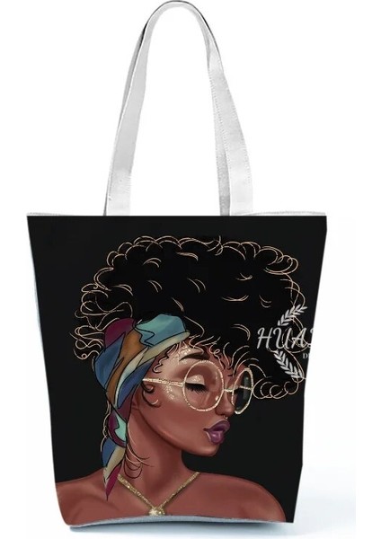 No.23 Stili 23-27CM Retro Siyah Afrika Kız Omuz Çantası Tasarımcı Yıldızlı Gökyüzü Yağlıboya Çanta Büyük Kapasiteli Eko Yeniden Kullanılabilir Kadın Rahat Tote (Yurt Dışından) modelleri