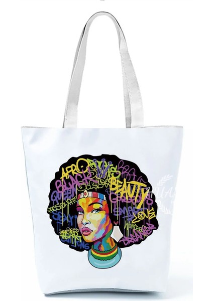 No.14 Tarzı 23-27CM Retro Siyah Afrika Kız Omuz Çantası Tasarımcı Yıldızlı Gökyüzü Yağlıboya Çanta Büyük Kapasiteli Eko Yeniden Kullanılabilir Kadın Rahat Tote (Yurt Dışından)