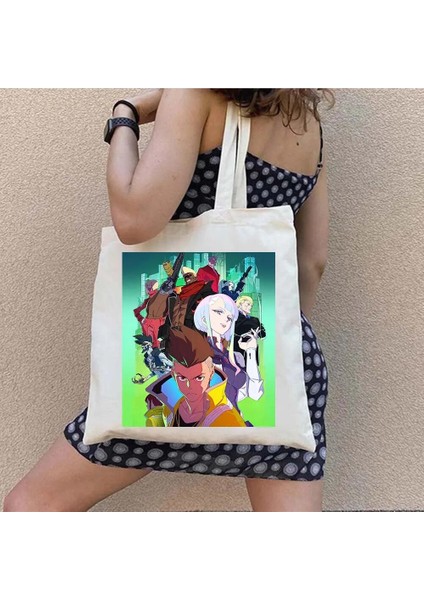 B128 Tarzı 35X40CM Cyberpunk Edgerunner Lucy David Faraday Valerie Manga Japonya Kız Sevimli Erkek Kadın Alışveriş Çantası Kanvas Omuz Kadın Çanta (Yurt Dışından) fırsatları