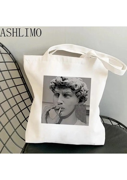 G329 Stili David Michelangelo Yağlıboya Estetik Anime Alışveriş Çantası Çanta Tote Çanta Kadın Harajuku Alışveriş Omuz Çantaları Kanvas Çanta (Yurt Dışından) fırsatları