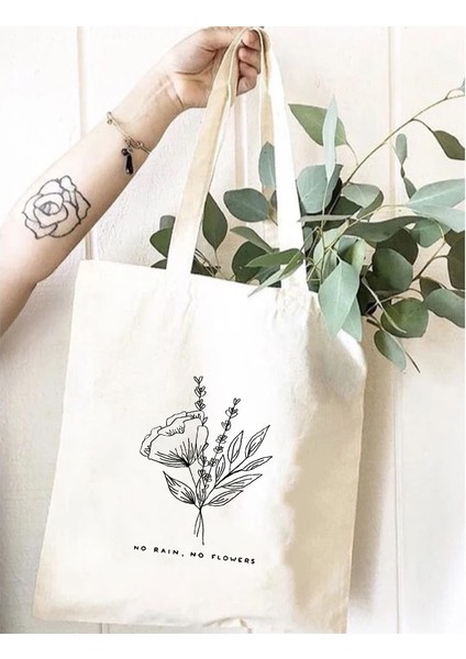 B1792-TBWH-M Tarzı Çiçek Bitki Tasarım Kadın Kanvas Çanta Bayanlar Seyahat Çanta Moda Rahat Tote Edebi Kitap Çantası Alışveriş Omuz Çantası Kızlar Için (Yurt Dışından)