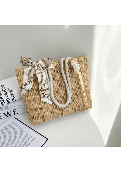 Bej Tarzı 33X6,5X25CM Basit ve Büyük Kapasiteli Hasır Dokuma Çanta Moda Ipek Eşarp Kadın Omuz Çantası Trendy Dokuma Fermuar Çanta Kadınlar Için (Yurt Dışından) modelleri