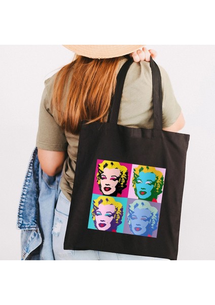 B20 Tarzı 35X40CM Pop Andy Warhol Marilyn Monroe Portre Suluboya Kadın Kanvas Omuz Çantası Büyük Kapasiteli Pamuk Alışveriş Plaj Çantası (Yurt Dışından)
