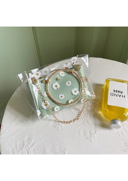 Yeşil Tarzı Moda Kadınlar Için Crossbody Çanta Yaz ve Sonbahar Yeni Papatya Baskı Desen Jöle Kadın Çanta Bir Omuz Taşınabilir Kadın Çanta (Yurt Dışından)