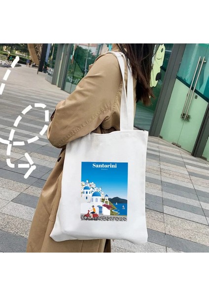 No.77 Tarzı 35X40CM Kiev Ukrayna Milan Rio De Janeiro San Diego Santorini Yunanistan Sidney Tokyo Kadın Kanvas Omuz Pamuk Tote Çanta Alışveriş Çantası (Yurt Dışından) fırsatları