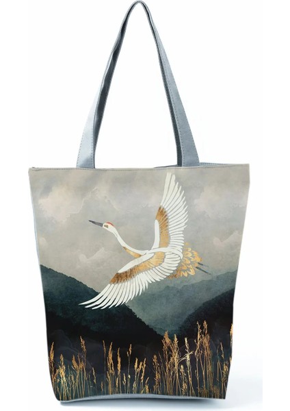 HL2149 Tarzı Yağlıboya Dağ Orman Baskılı Casual Tote Çanta Shopper Alışveriş Çantası Kadın Bayanlar Eğlence Omuz Çantası Plaj Seyahat Çantası (Yurt Dışından)
