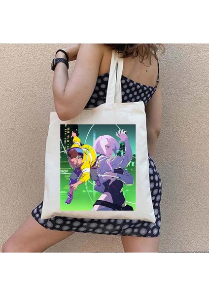 B121 Tarzı 35X40CM Cyberpunk Edgerunner Lucy David Faraday Valerie Manga Japonya Kız Sevimli Erkek Kadın Alışveriş Çantası Kanvas Omuz Kadın Çanta (Yurt Dışından) modelleri